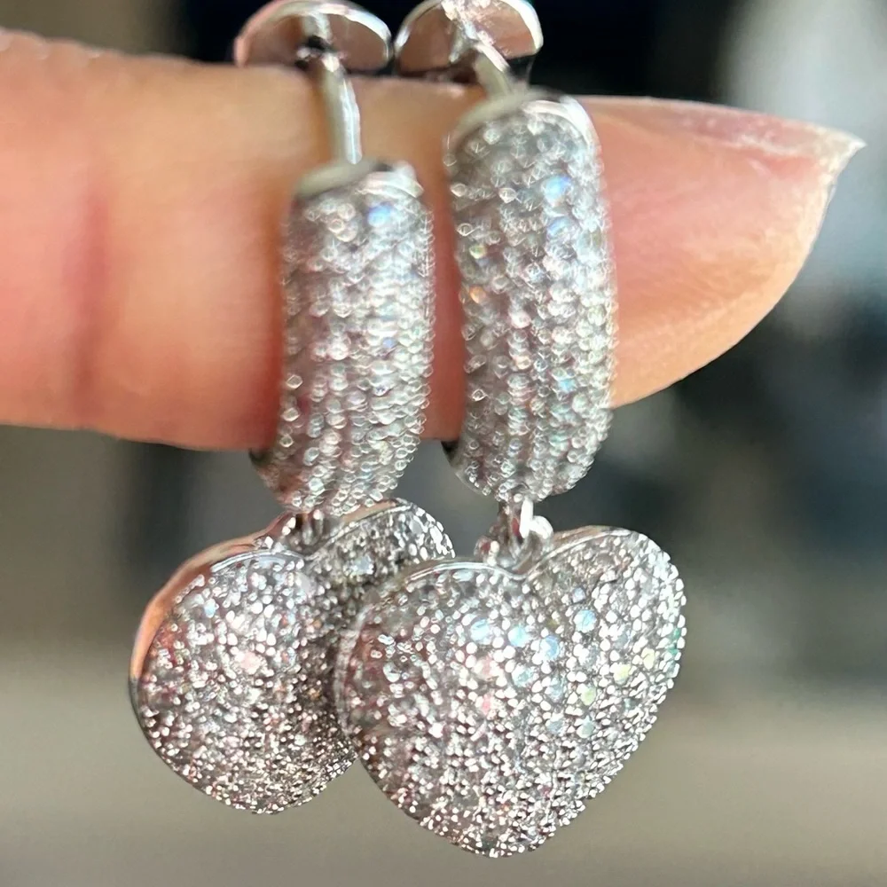 Diamond Crystal Heart Drop Earrings - Picture 5 of 7